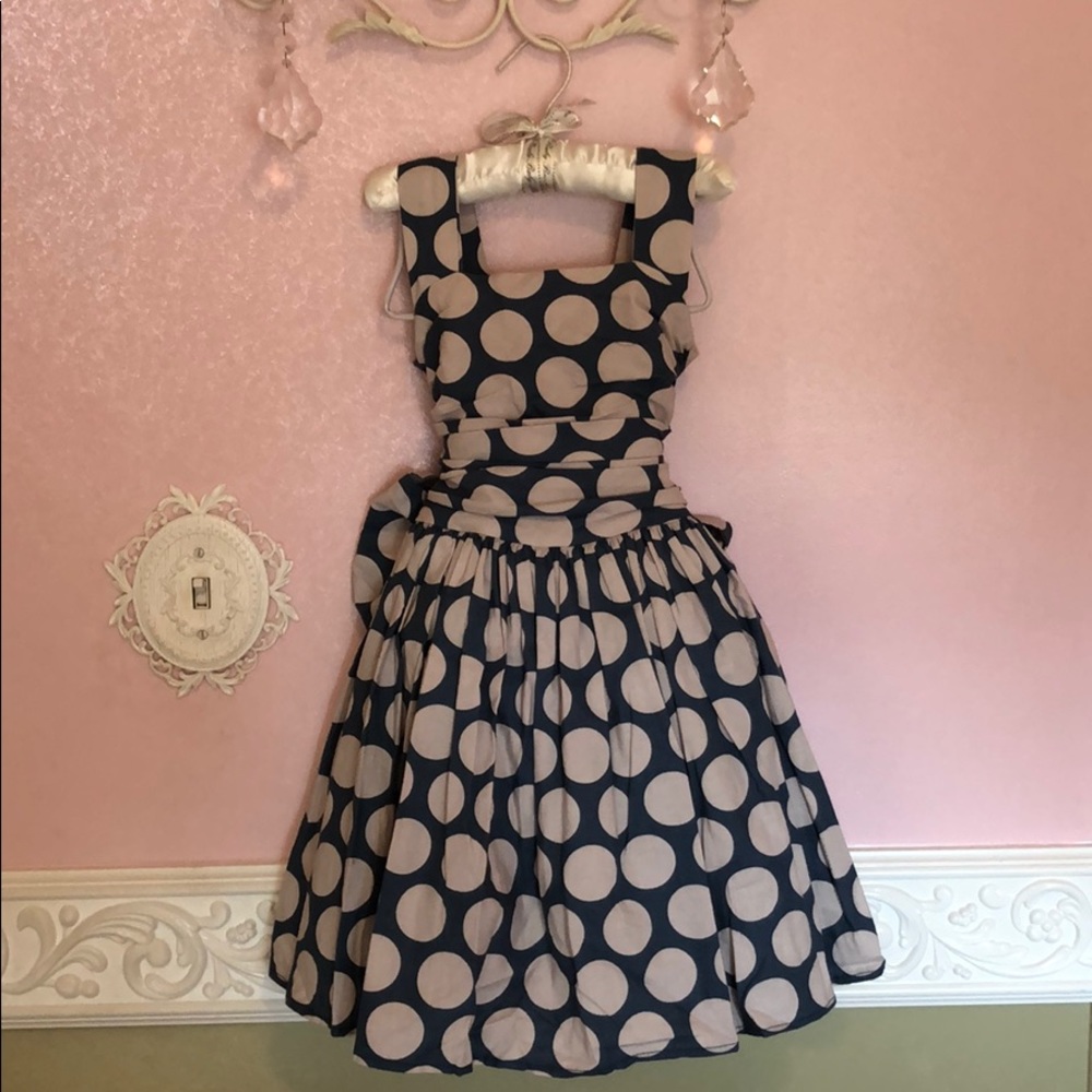 Persnickety blue and gray polka dot dress